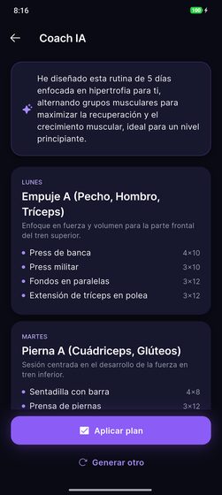 Coach con inteligencia artificial de NexFit