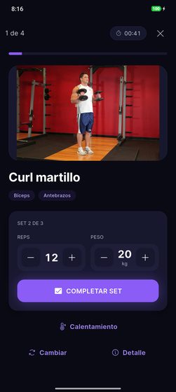 Registro de un entrenamiento en NexFit